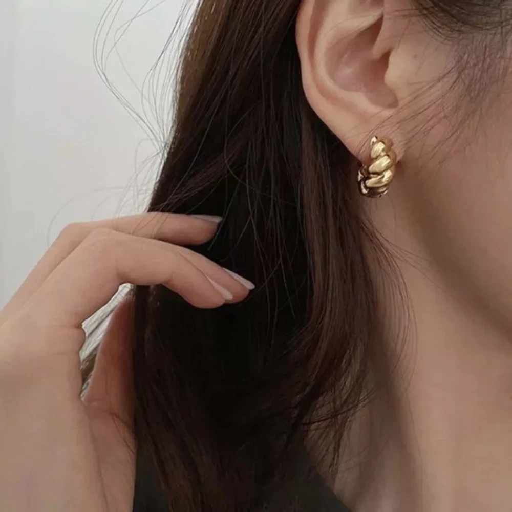 Gold Plated Twisted Huggie Hoop Earrings